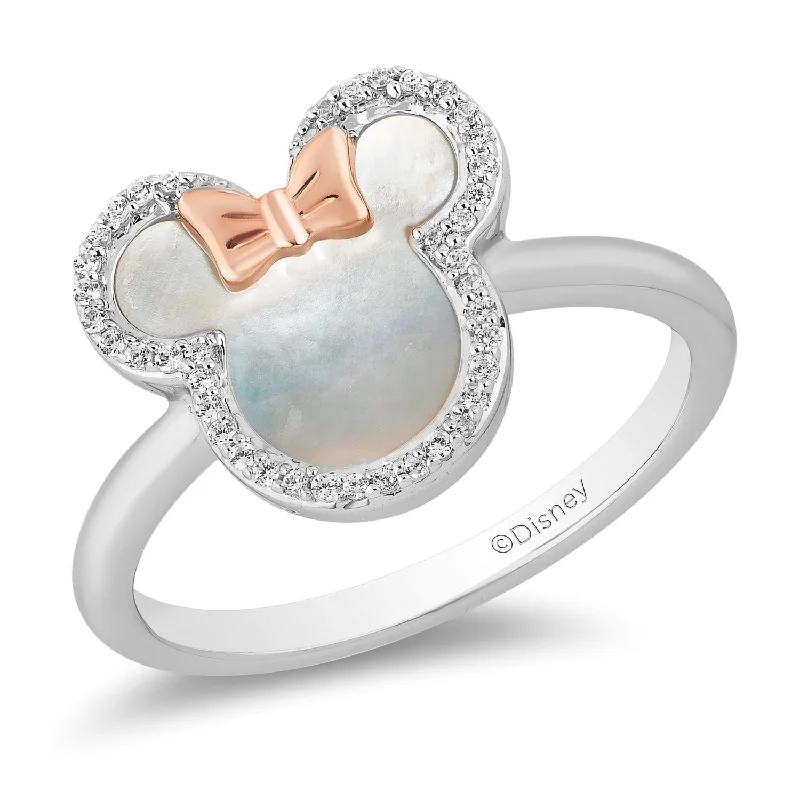 Disney Mother of Pearl and Diamond Minnie Ring in Sterling Silver