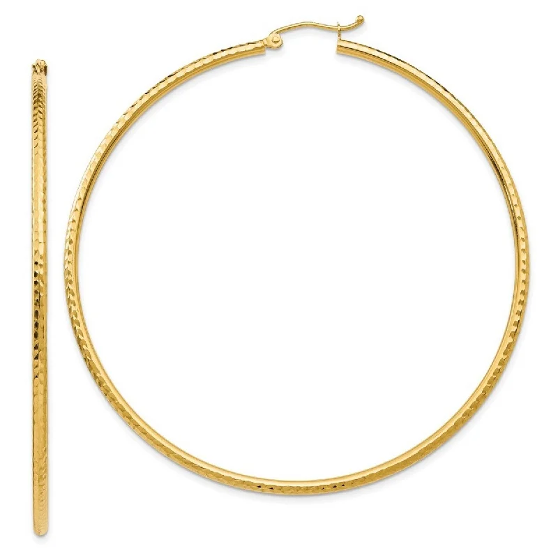 Curata 10k Yellow Gold Sparkle Cut Round Tube Hoop Earrings - 65mm