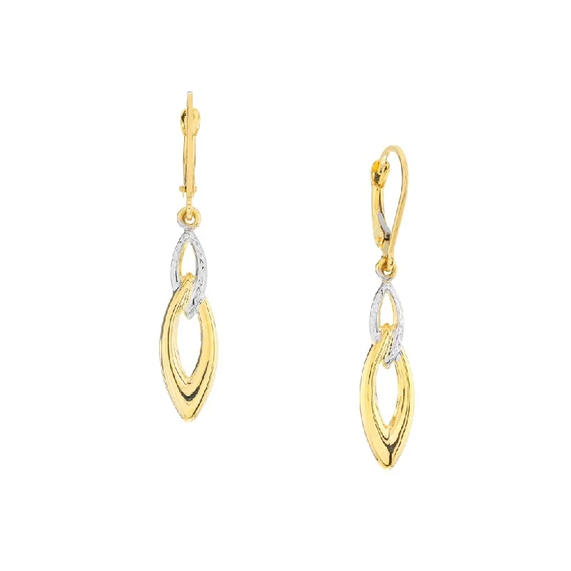 Curata 10k Yellow White Gold Two Tone Sparkle Cut Polished Long Drop Dangle Earrings