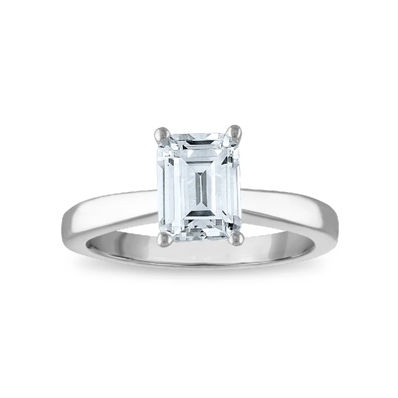 Signature Certificate EcoLove 1-1/2 CTW Emerald Shape Diamond Solitaire Engagement Ring in 14KT White Gold