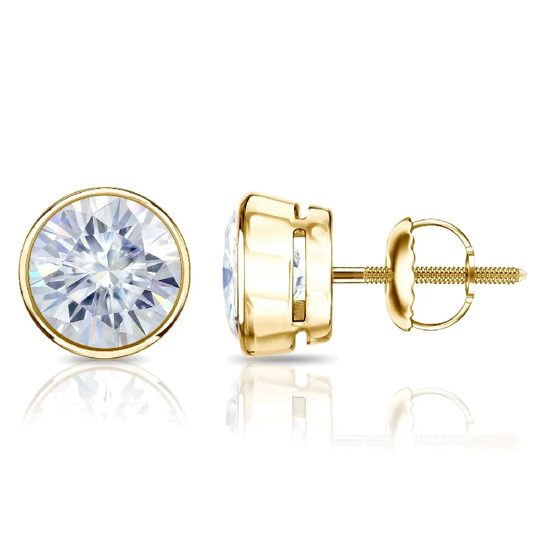 Auriya 14k Gold 2ctw Bezel-set Round Moissanite Stud Earrings - 6.5 mm