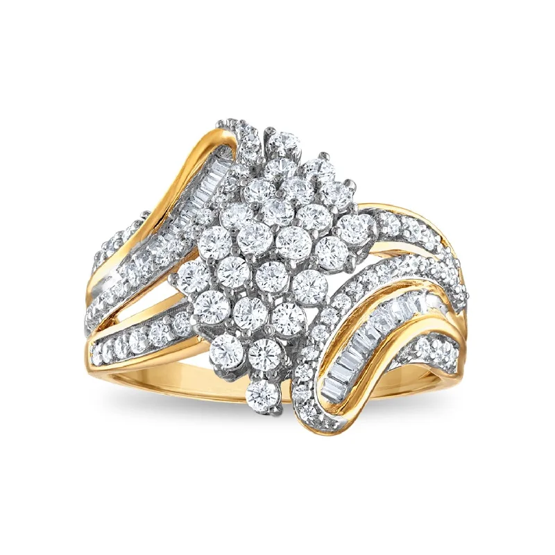 1 CTW Diamond Cluster Ring in 10KT Yellow Gold