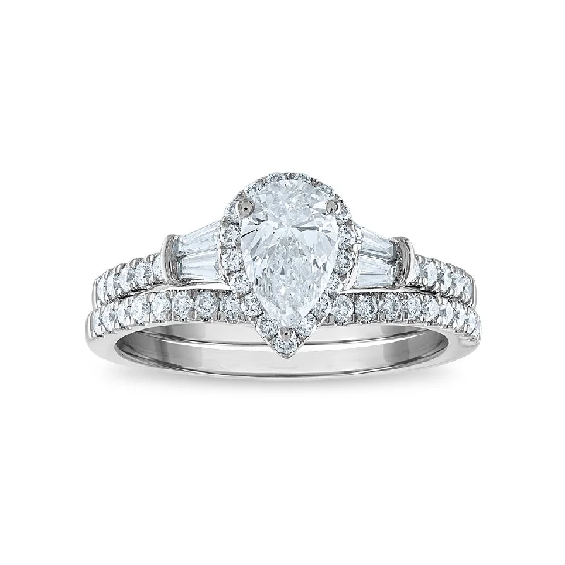 Signature EcoLove 1 1/2 CTW Lab Grown Diamond Halo Bridal Set in 14KT White Gold