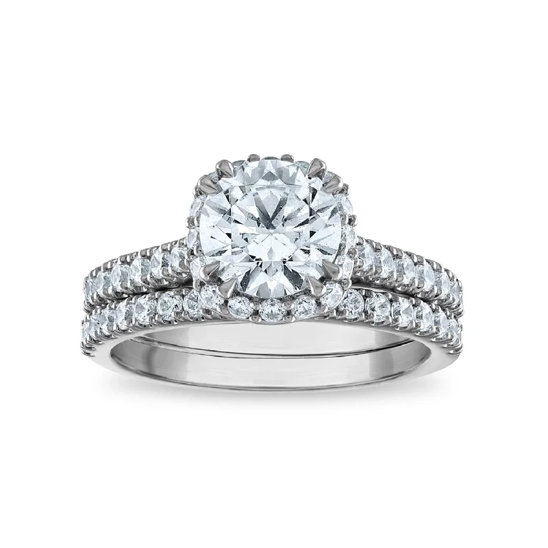 Signature EcoLove 2-1/5 CTW Lab Grown Diamond Halo Bridal Set in 14KT White Gold