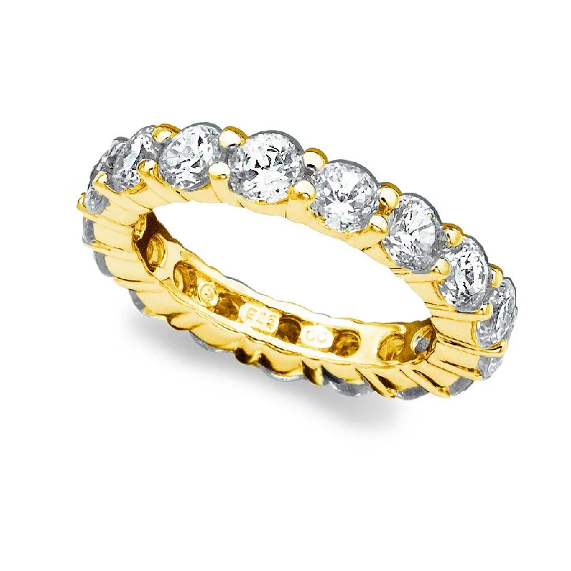 Crislu 18KT Yellow Gold Plated Sterling Silver Round Cubic Zirconia Eternity Band Ring