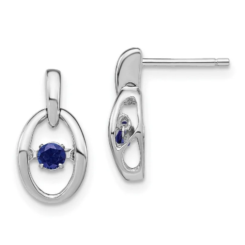 Curata 925 Sterling Silver Rhodium Created Blue Sapphire Vibrant Earrings - 14x7.5mm Wide