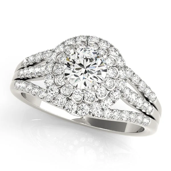 Diamond Double Halo and Triple Shank Engagement Mounting