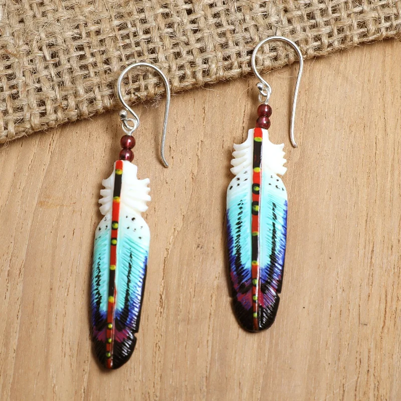 Novica Handmade Intuition Feathers Garnet Beaded Dangle Earrings