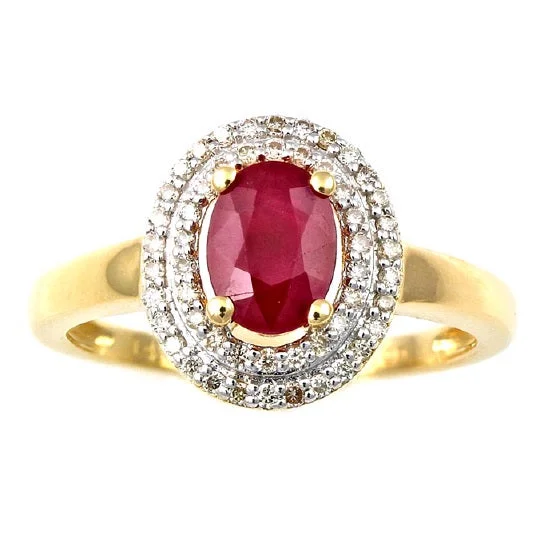 7X5MM Oval Ruby and Diamond Ring in 14KT Yellow Gold