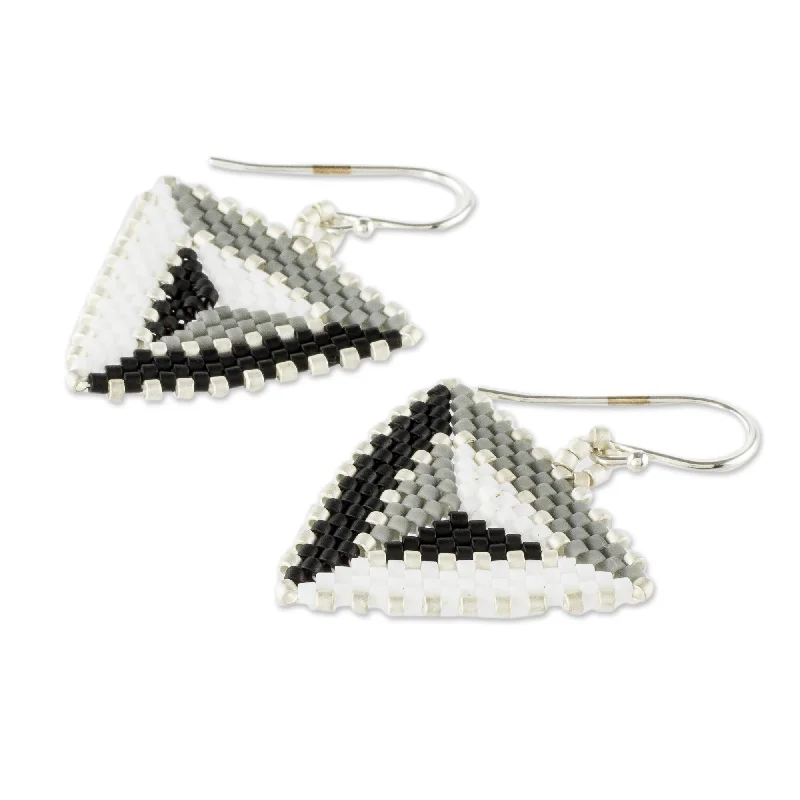 Novica Handmade Triangulation In Black Beaded Dangle Earrings