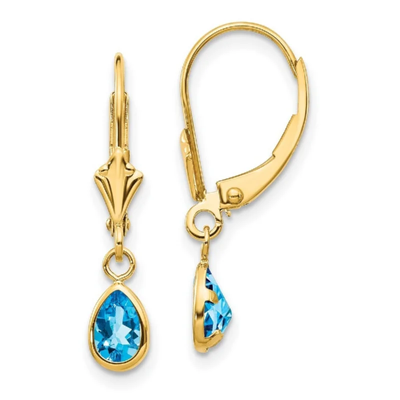 Curata 14k Yellow Gold Bezel Polished Leverback Blue Topaz Earrings December 23x4mm