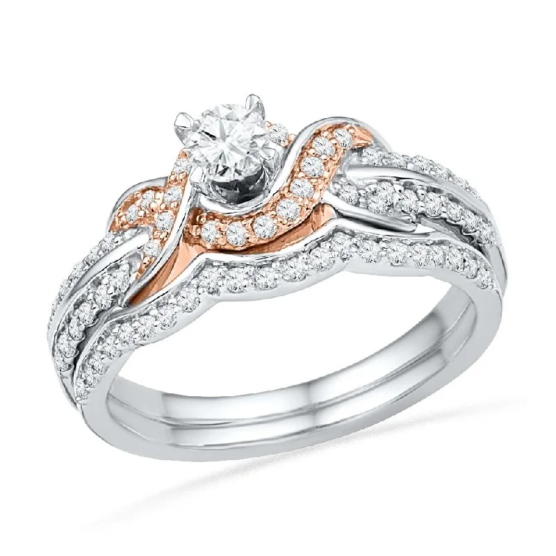 Two Tone Diamond Solitaire Engagement Ring Set