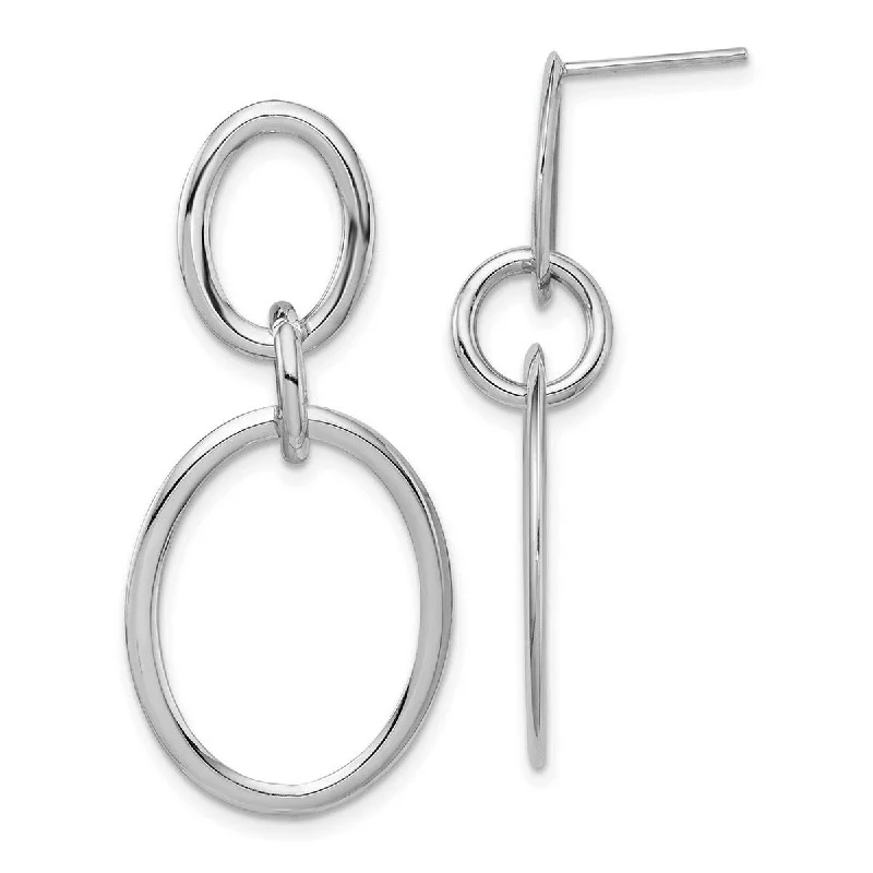 Curata 14k White Gold 38x17mm Double Oval Dangle Post Earrings