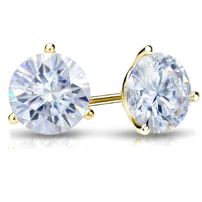 Auriya 3ctw Round Moissanite Stud Earrings 14k Gold Martini-set - 7.4 mm