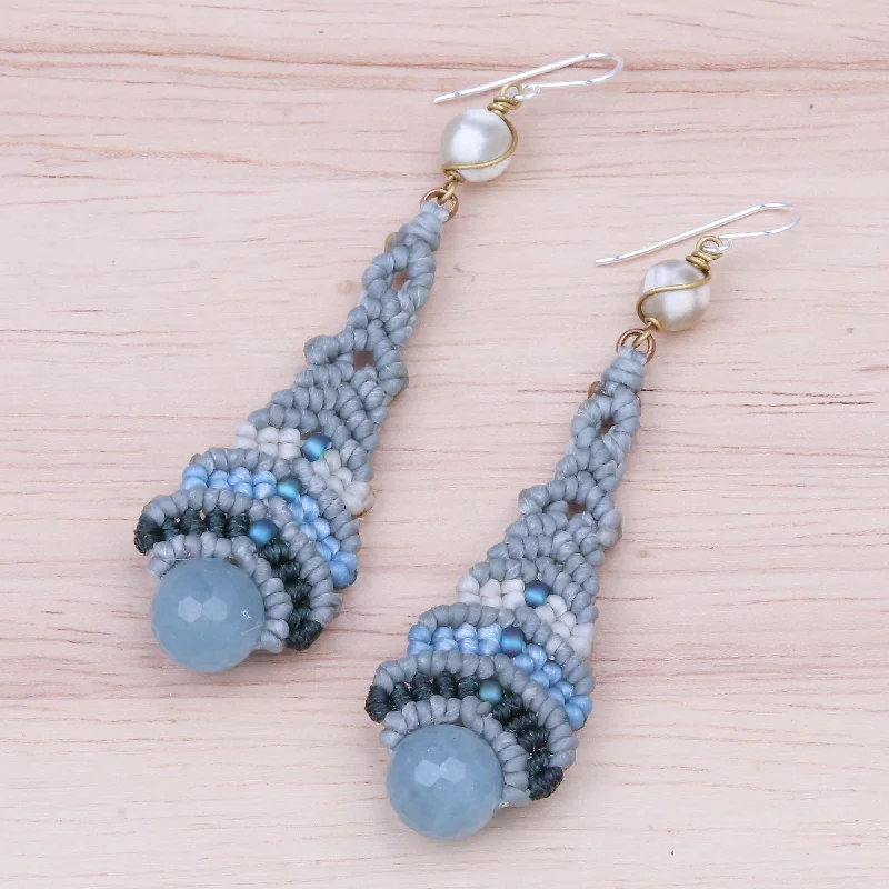 Novica Handmade Raindrop In Blue Beaded Quartz And Agate Dangle Earrings