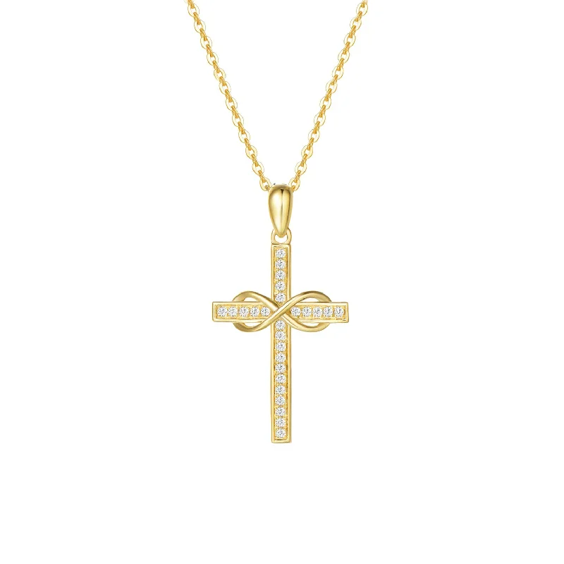 FANCIME Diamond Infinity Cross 9K Yellow Gold Necklace