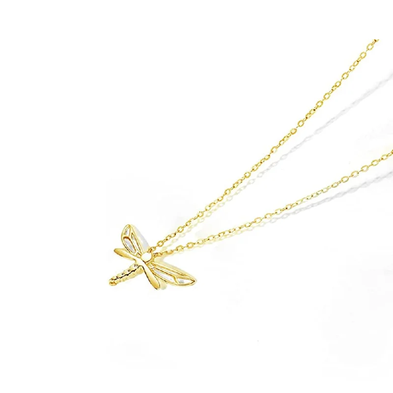 FANCIME CZ Dragonfly 14k Solid Yellow Gold Necklace