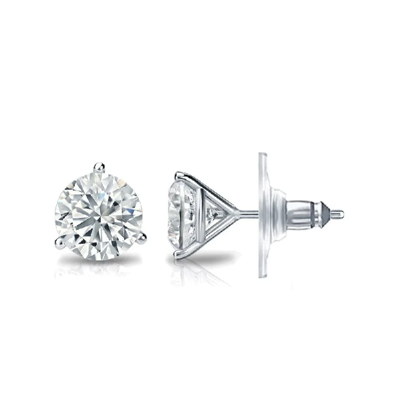 Auriya 3ctw 3 Prong Martini Set Round Diamond Stud Earrings 14K Gold Certified