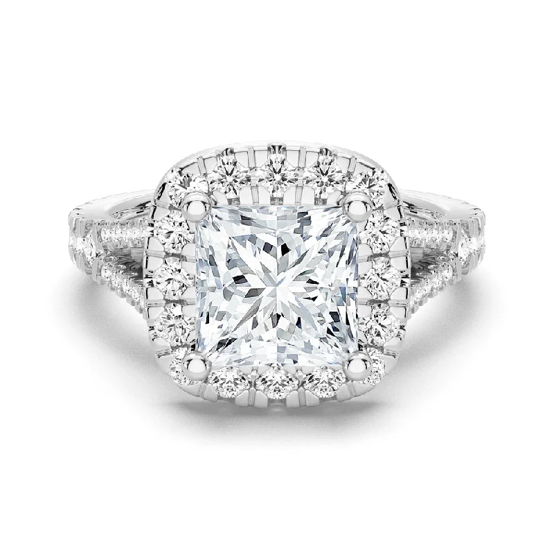 Princess Cut Split-Shank Halo Engagement Ring