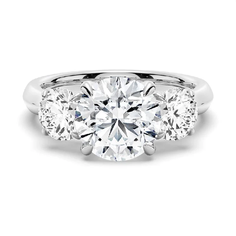 2 CT. Knife-Edge Three Stone Round Moissanite Engagement Ring