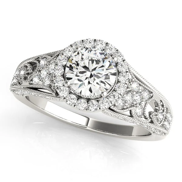 Vintage Style Diamond Halo and Engraved Detail Engagement Mounting