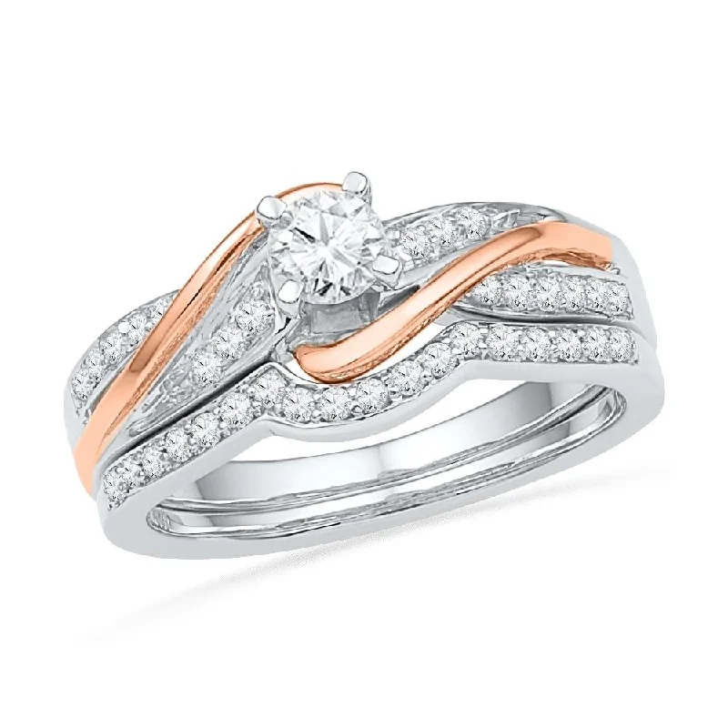 Two Tone Gold Diamond Twist Engagement Ring