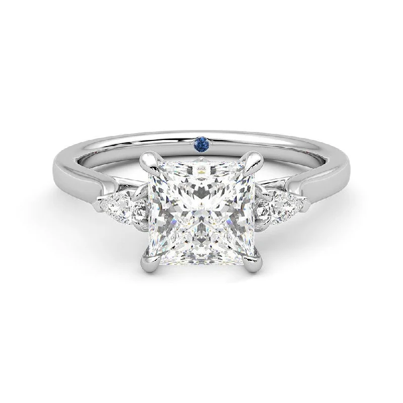 Three Stone Princess Cut Moissanite Engagement Ring with Hidden Anniversary Stone Accent