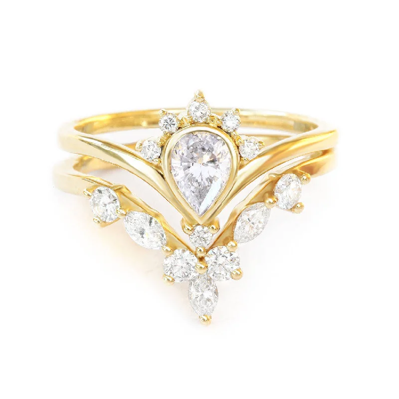 Pear diamond Unique Engagement Rings Set Valentia & Hermes