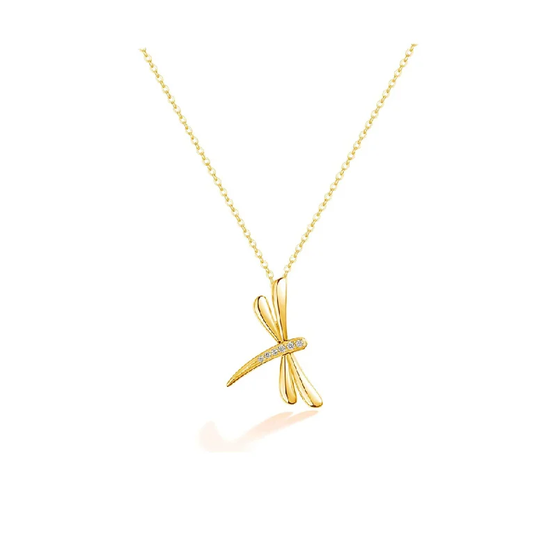 FANCIME Dragonfly 14K Real Solid Yellow Gold Necklace