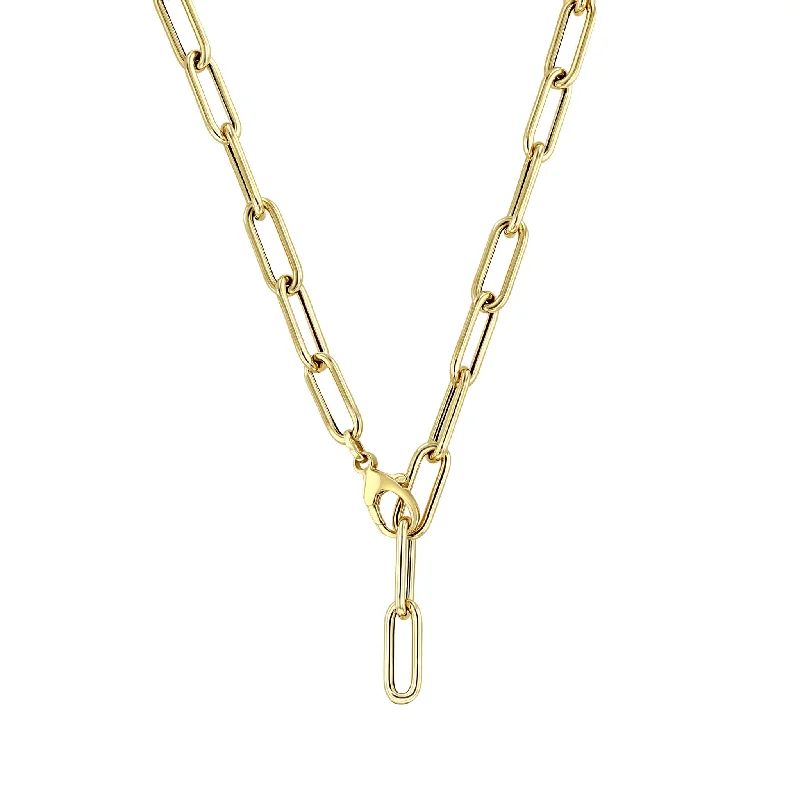 14k Gold Large Paperclip Chain Lariat Necklace