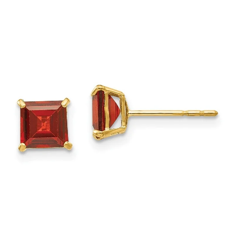 Curata 14k Yellow Gold Garnet 4mm Square Post Earrings