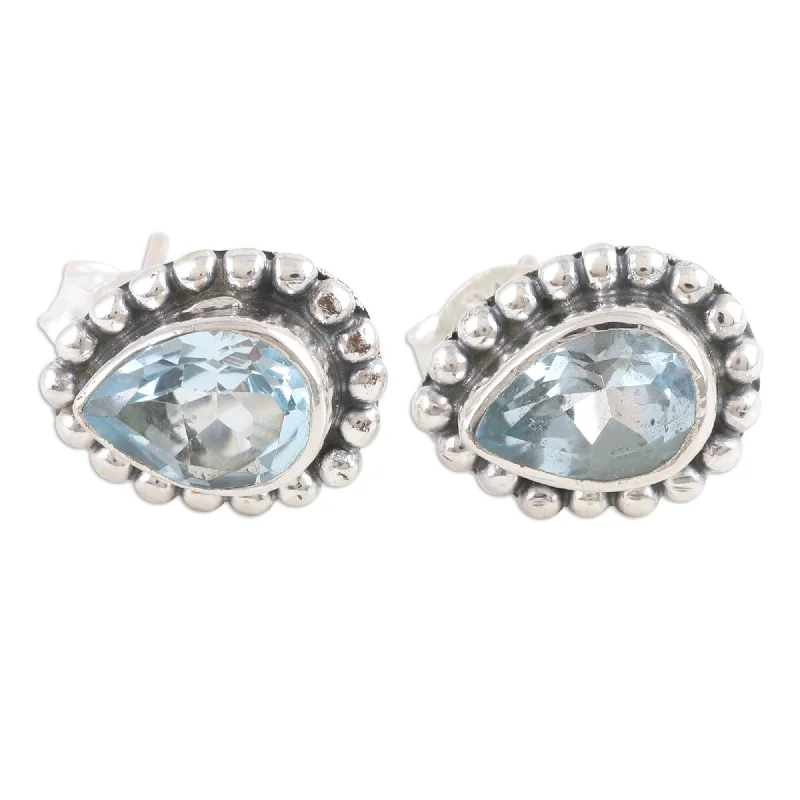 Novica Handmade Dazzling Loyalty Blue Topaz Stud Earrings