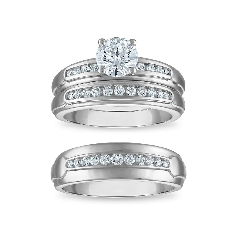 EcoLove 1-1/2 CTW Lab Grown Diamond Wedding Trio Set in 10KT White Gold