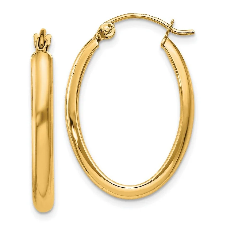 Curata 14k Yellow Gold Polished Oval Tube Hoop Earrings - 23.5x16.6mm