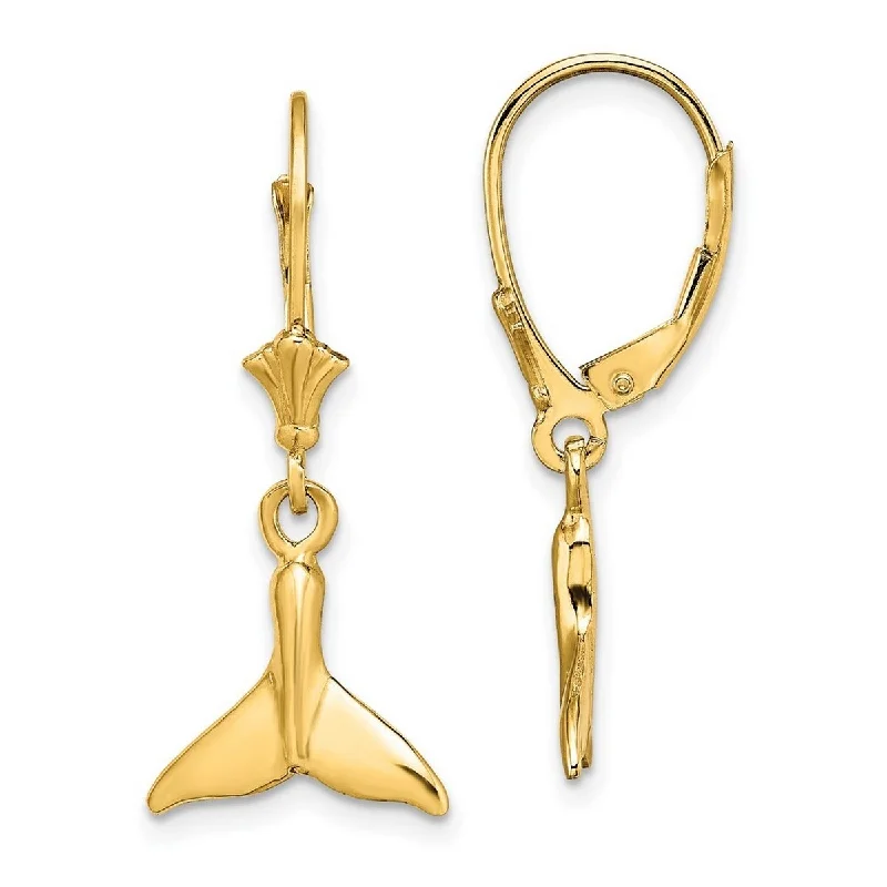 Curata 14k Yellow Gold Small Whale Tail Leverback Earrings - 28.65x12.3mm