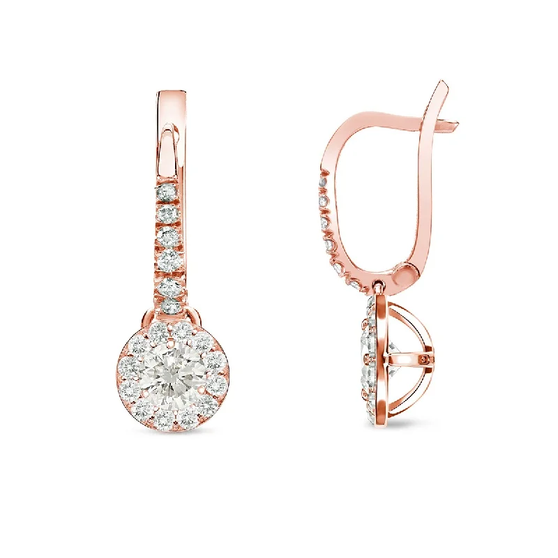 Auriya 1/2ctw Round Halo Diamond Dangle Earrings 14k Rose Gold (I-J, I1-I2)