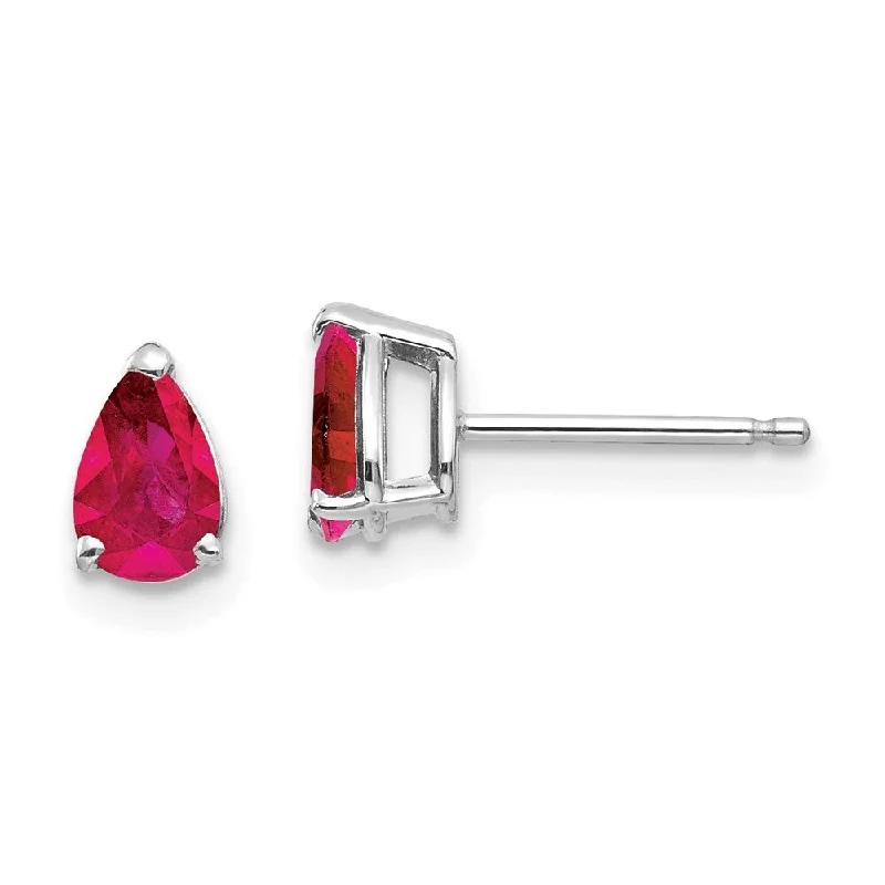 14k White Gold Ruby Stud Earrings (L-7 mm, W-4 mm)