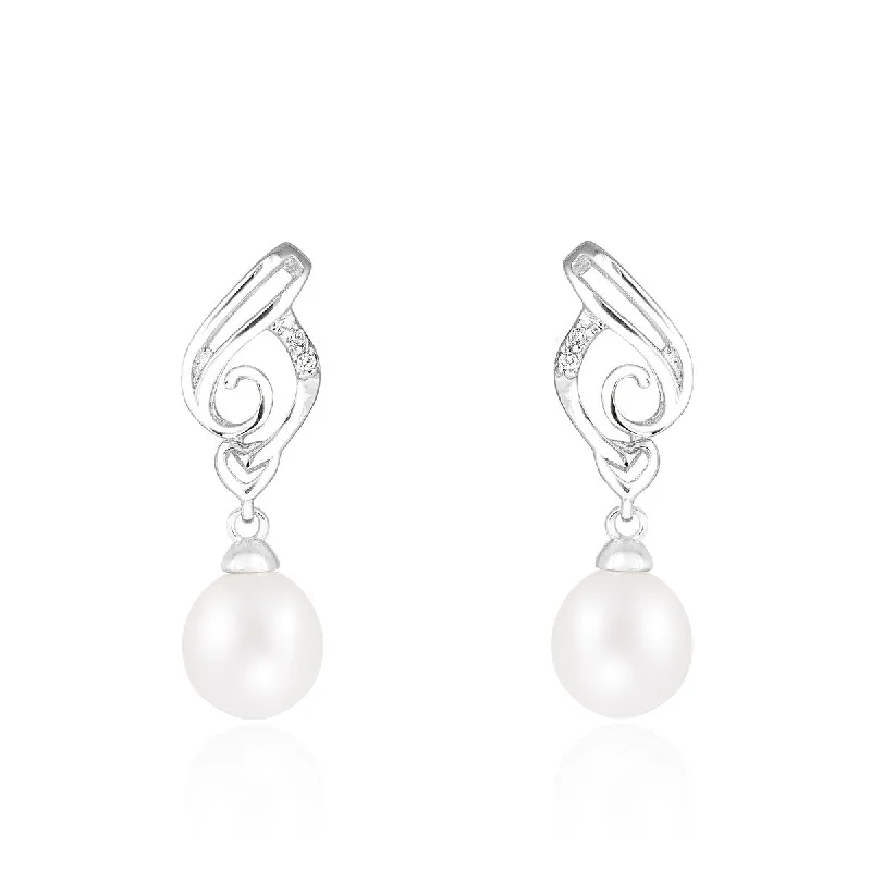 Dangle Push Back Pearl Earrings