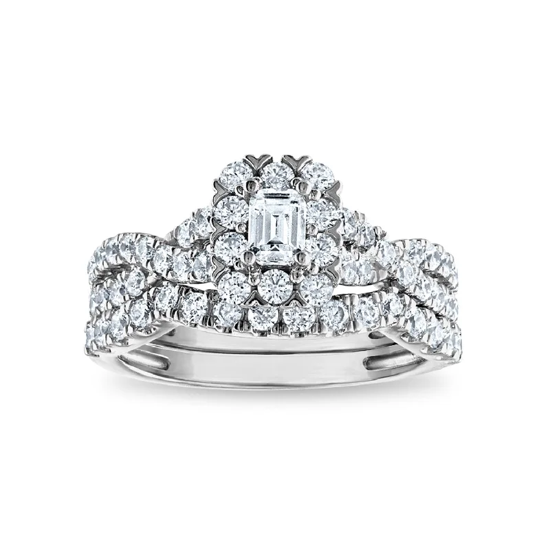 LoveSong 88 EcoLove 1 1/4 CTW Lab Grown Diamond Halo Bridal Set Ring in 14KT White Gold