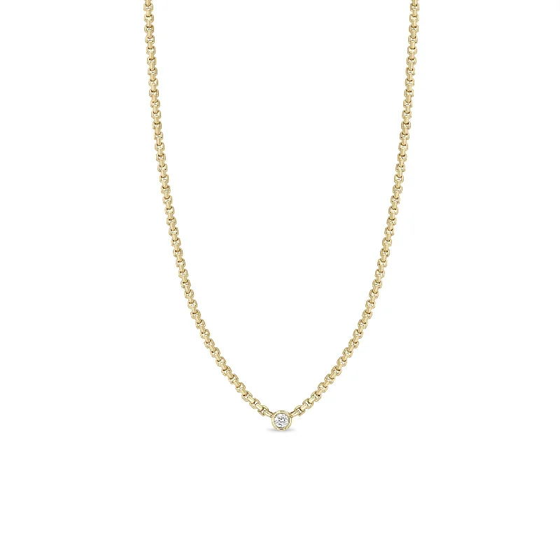 14k Floating Diamond Small Box Chain Necklace