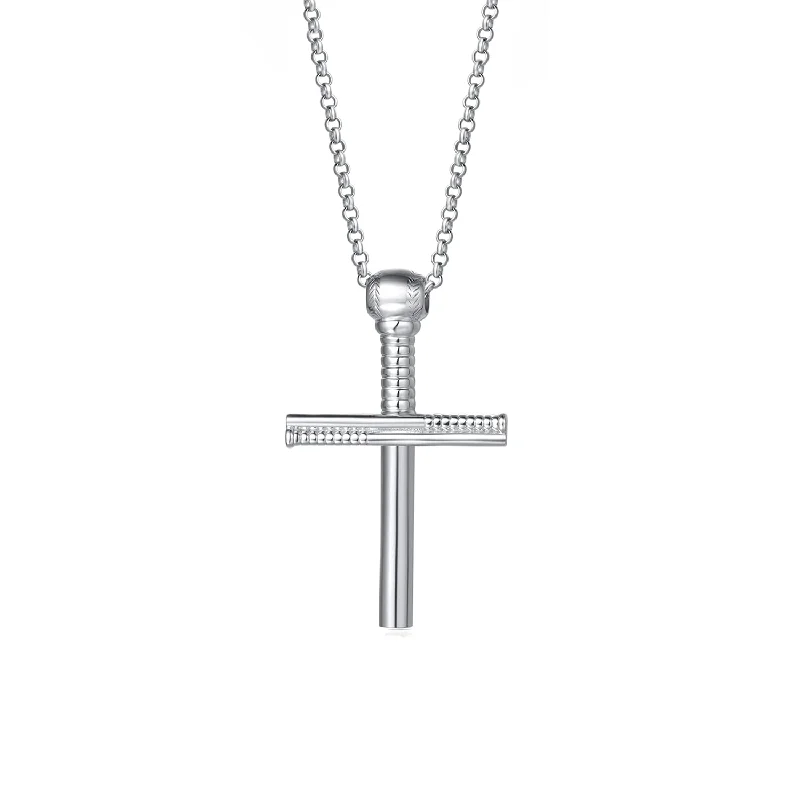 FANCIME Baseball Inspired Mens Cross Sterling Silver Necklace