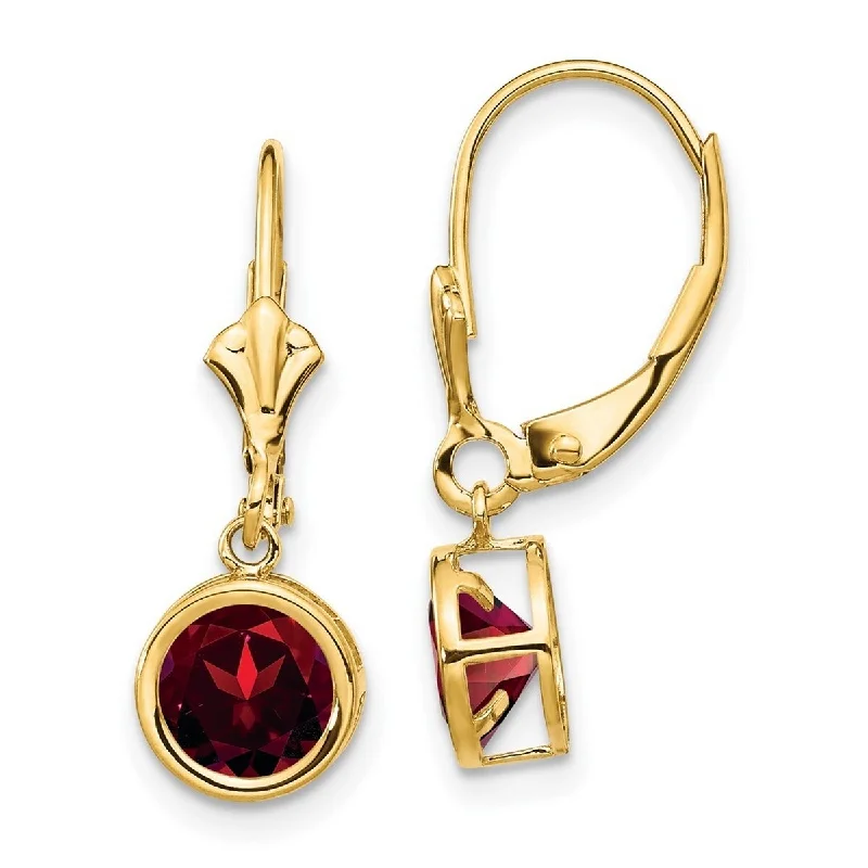 Curata 14k Yellow Gold Polished 6mm Garnet Leverback Earrings 25x7mm