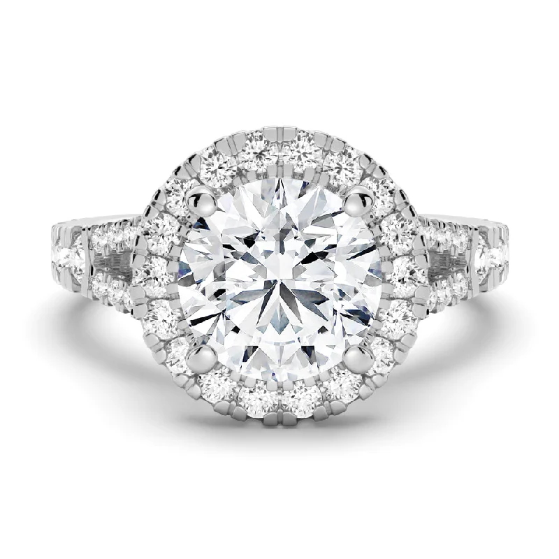 NEW Round Cut Split-Shank Moissanite Halo Engagement Ring