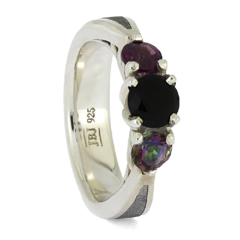 Multicolored Stone Engagement Ring with Meteorite