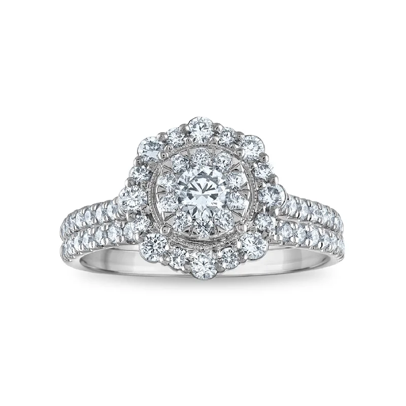 EcoLove 1 CTW Lab Grown Diamond Halo Bridal Set in 10KT White Gold