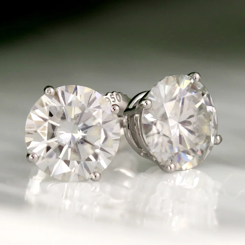 Auriya 2ctw Round Moissanite Stud Earrings Platinum 4-Prong Basket - 6.5 mm