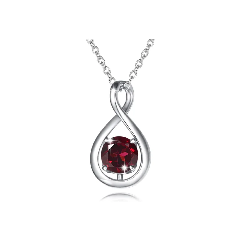 "Infinite Embrace" January Birthstone Garnet Infinity Symbol Sterling Silver Pendant Necklace