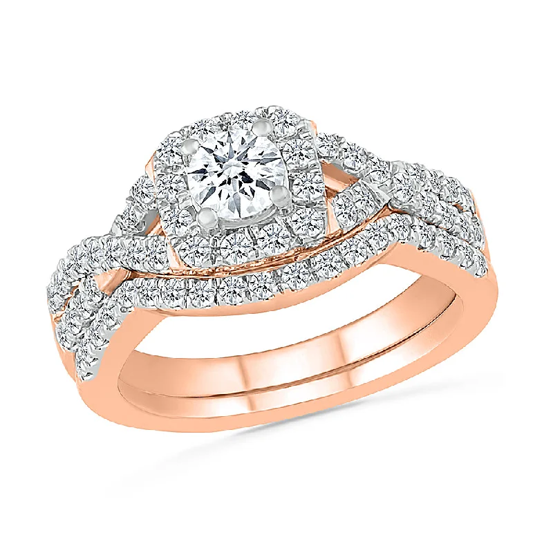 1 Carat TW Round Halo Engagement Ring With Curved Band