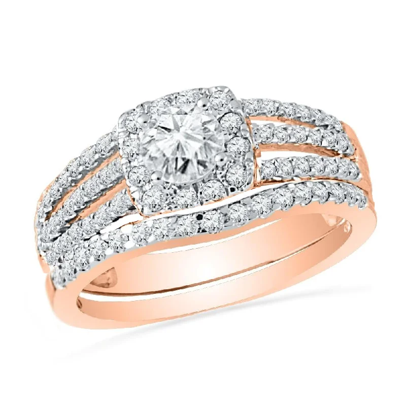 1 Carat TW Halo Diamond Engagement Ring With Matching Band