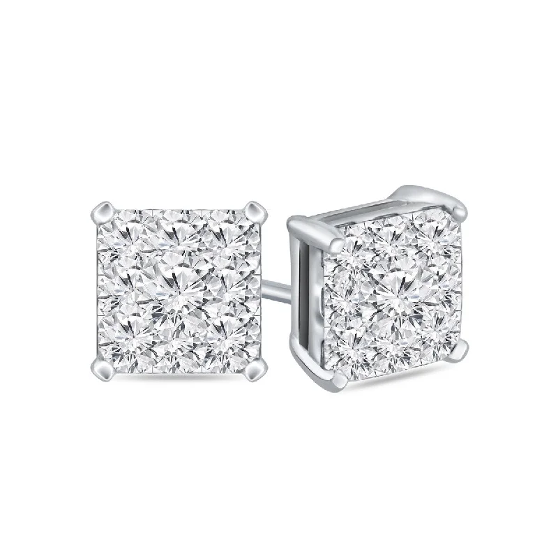 Auriya 14k Gold 1/2ctw Square Pave Diamond Stud Earrings (H-I, I1-I2)